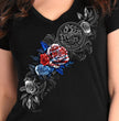2025 Sturgis Women's Motorcycle Rally Patriotic Roses Black Ladies T-Shirt