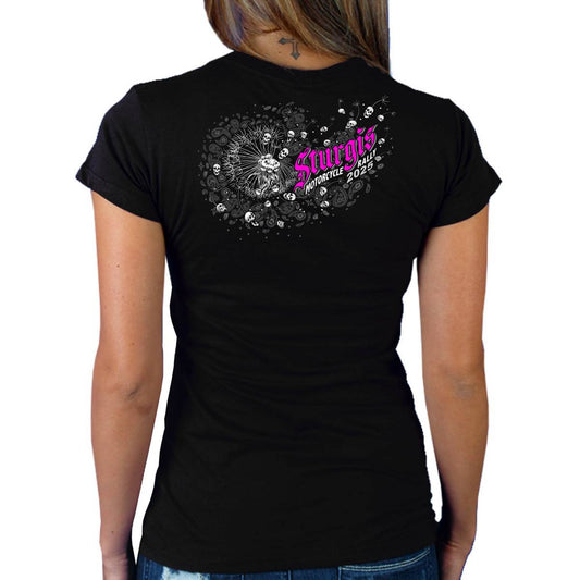 2025 Sturgis Women's Motorcycle Rally Dandelion Black Ladies T-Shirt