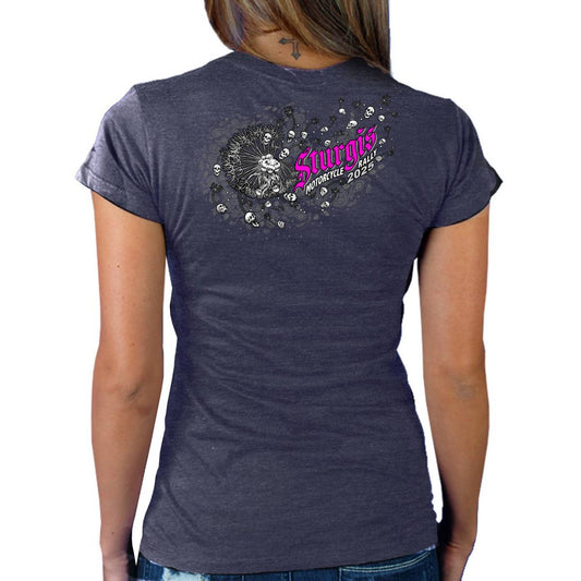 2025 Sturgis Women's Motorcycle Rally Dandelion Heather Navy Ladies T-Shirt