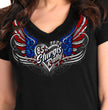 2025 Sturgis Women's Motorcycle Rally Flag Heart Angel Black Ladies Tee