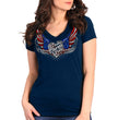 2025 Sturgis Women's Motorcycle Rally Flag Heart Angel Navy Ladies Tee