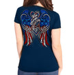 2025 Sturgis Women's Motorcycle Rally Flag Heart Angel Navy Ladies Tee