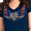2025 Sturgis Women's Motorcycle Rally Flag Heart Angel Navy Ladies Tee