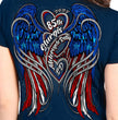 2025 Sturgis Women's Motorcycle Rally Flag Heart Angel Navy Ladies Tee