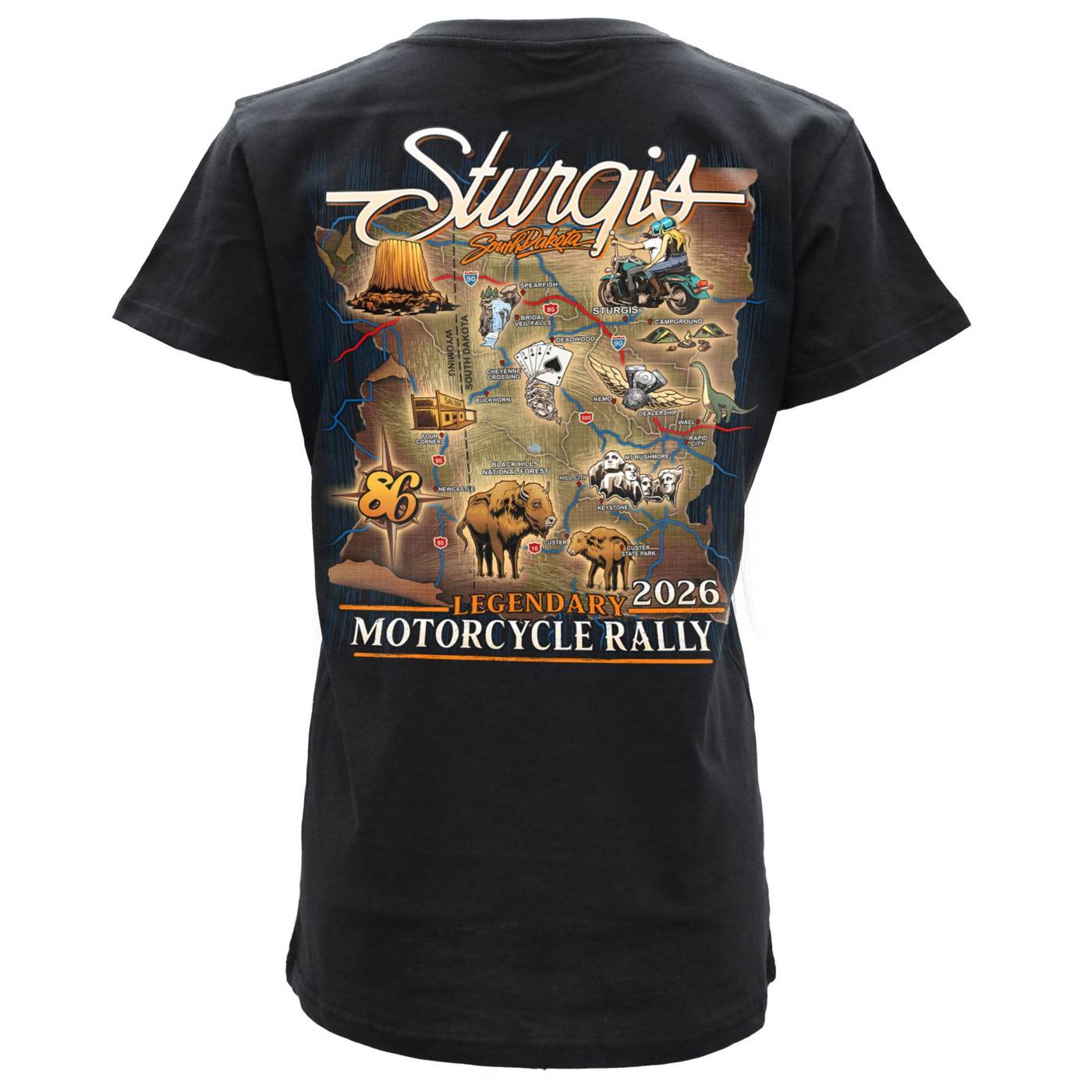2026 Ladies Sturgis Motorcycle Rally Attractions Black Short Sleeve V-Neck T-Shirt - SPL1932