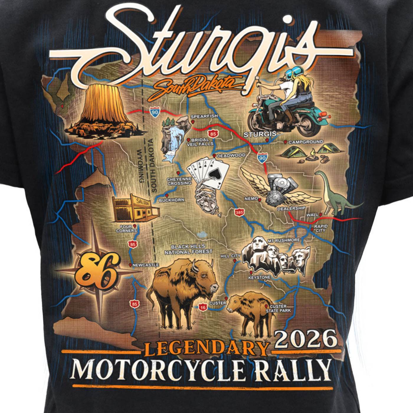 2026 Ladies Sturgis Motorcycle Rally Attractions Black Short Sleeve V-Neck T-Shirt - SPL1932