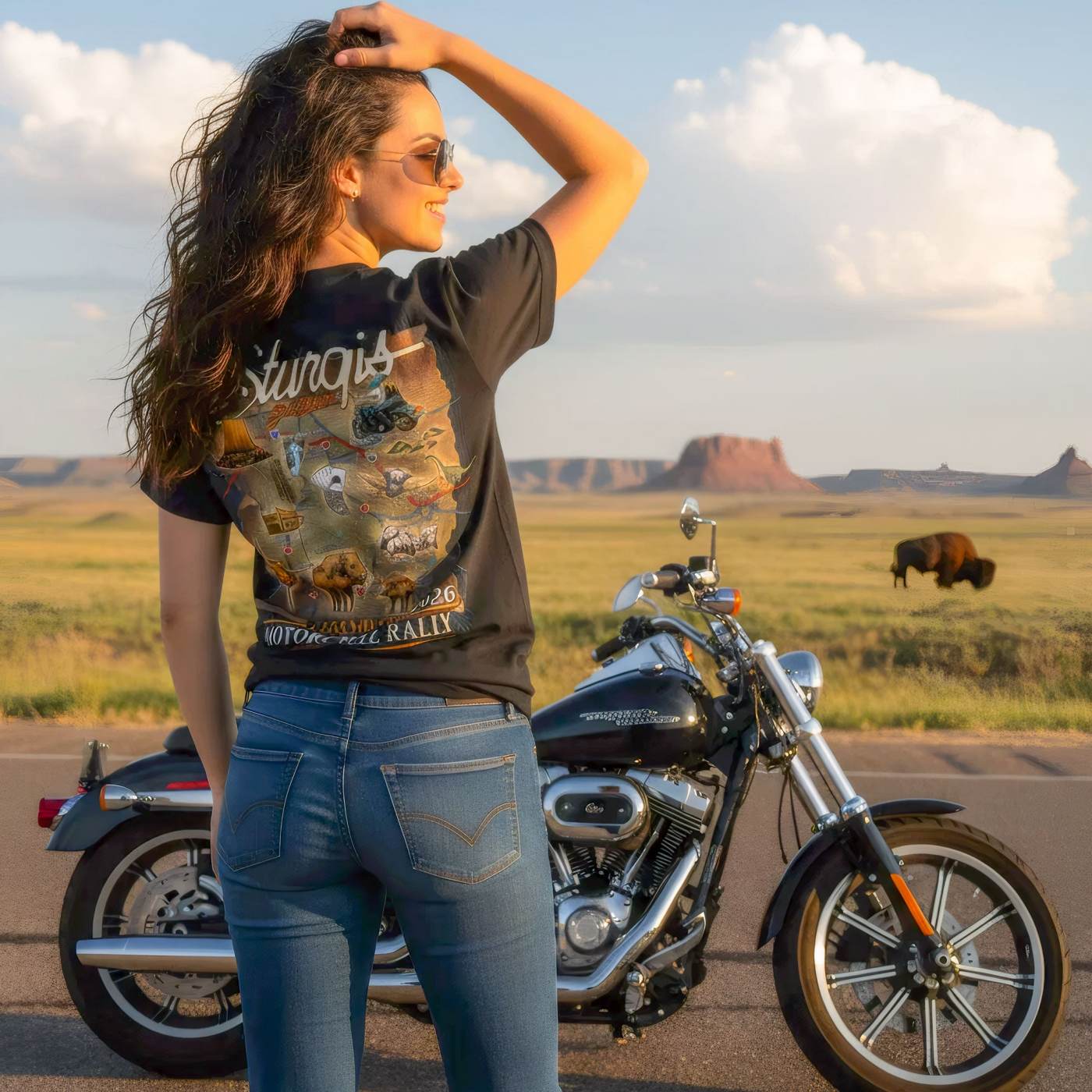 2026 Ladies Sturgis Motorcycle Rally Attractions Black Short Sleeve V-Neck T-Shirt - SPL1932