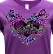 2026 Ladies Sturgis Motorcycle Rally Butterflies and Roses Purple Short Sleeve V-Neck T-Shirt - SPL1936