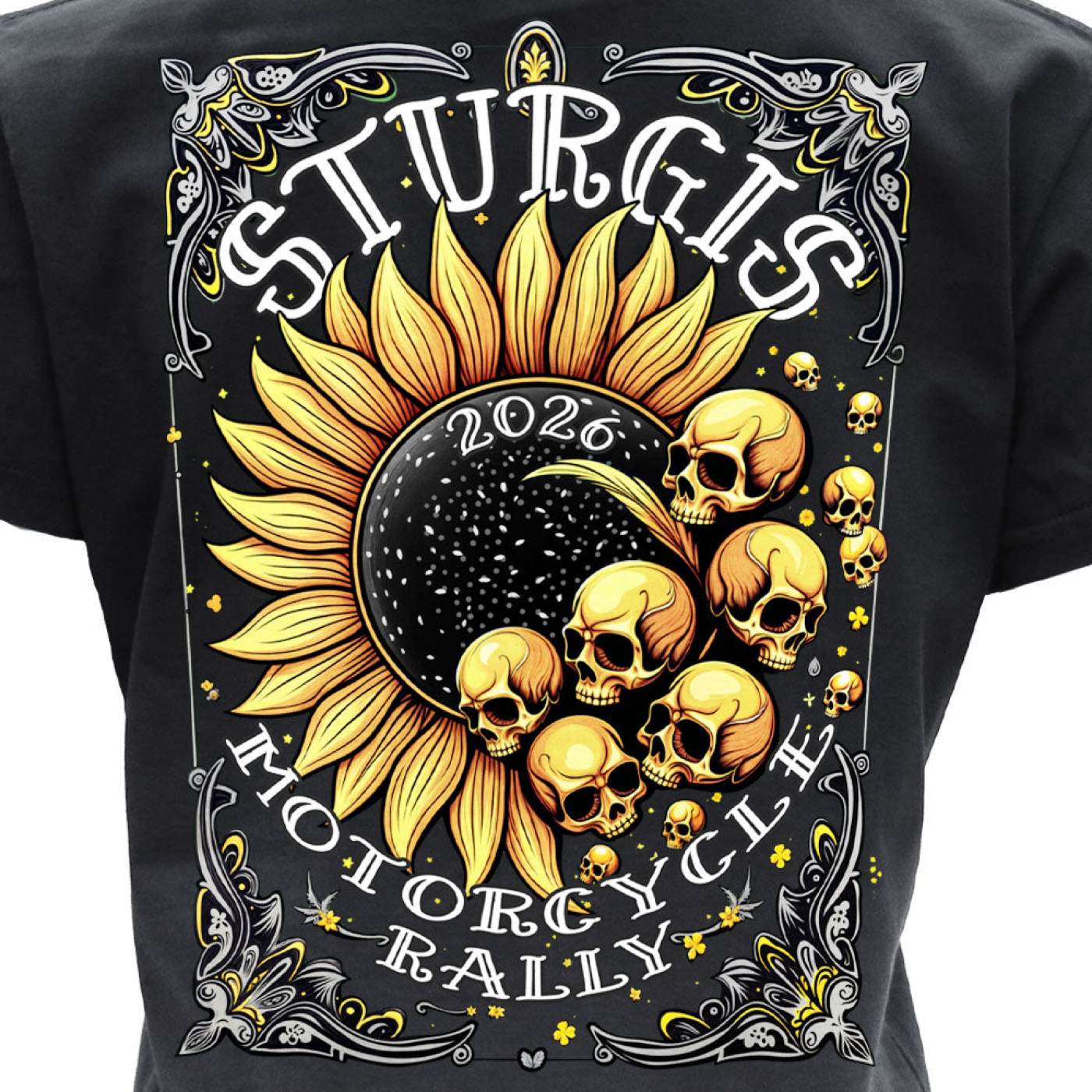 2026 Ladies Sturgis Motorcycle Rally Cosmic Flowers Black Short Sleeve V-Neck T-Shirt - SPL1937