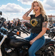2026 Ladies Sturgis Motorcycle Rally Cosmic Flowers Black Short Sleeve V-Neck T-Shirt - SPL1937