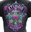 2026 Ladies Sturgis Motorcycle Rally Cross de Lis Black Short Sleeve V-Neck T-Shirt - SPL1939