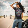2026 Ladies Sturgis Motorcycle Rally Cross de Lis Black Short Sleeve V-Neck T-Shirt - SPL1939