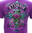 2026 Ladies Sturgis Motorcycle Rally Cross de Lis Purple Short Sleeve V-Neck T-Shirt - SPL1941