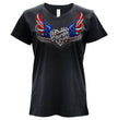 2026 Ladies Sturgis Motorcycle Rally Flag Heart Wings Black Short Sleeve V-Neck T-Shirt - SPL1943