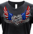 2026 Ladies Sturgis Motorcycle Rally Flag Heart Wings Black Short Sleeve V-Neck T-Shirt - SPL1943