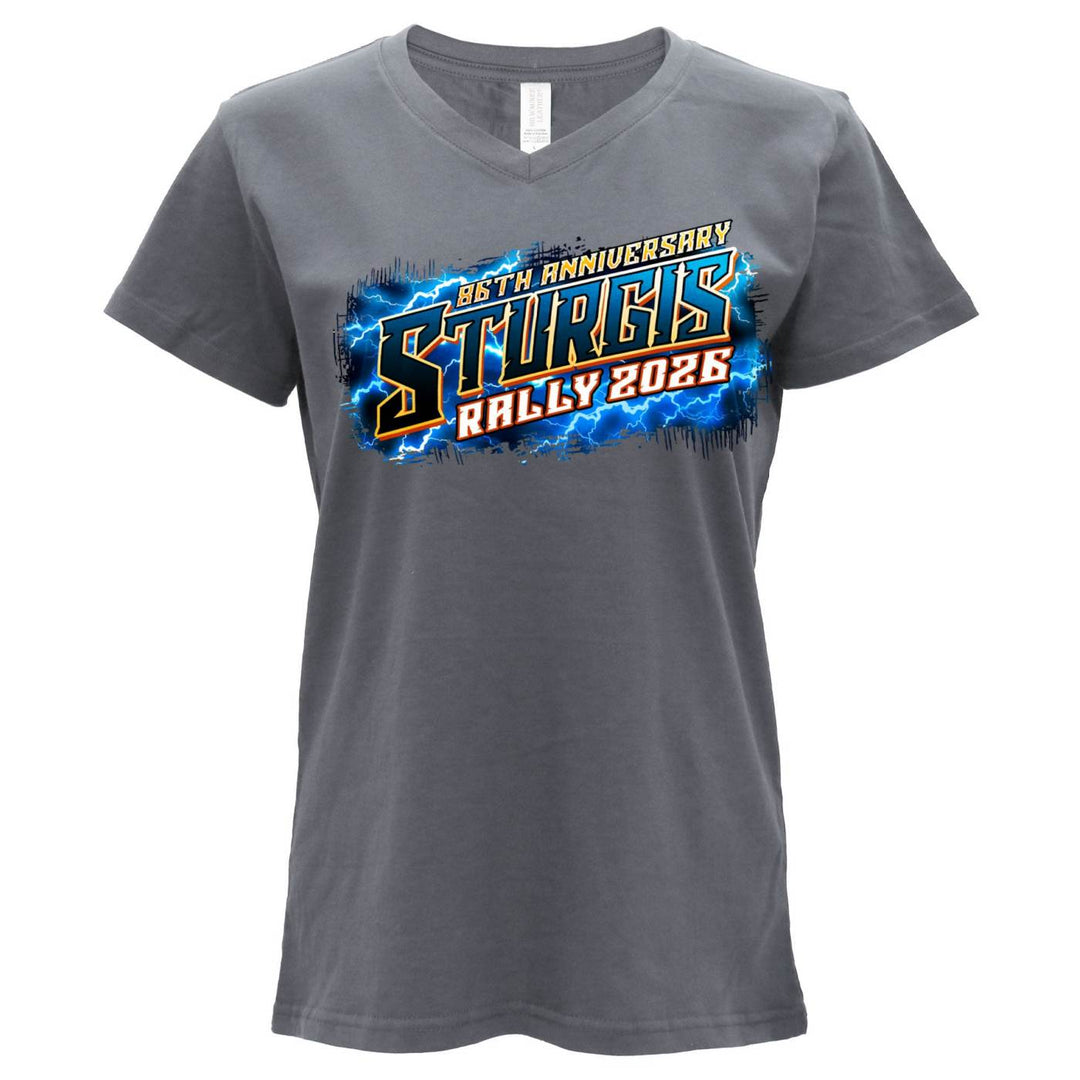 2026 Ladies Sturgis Motorcycle Rally Rushmore Navy Short Sleeve V-Neck T-Shirt - SPL1948