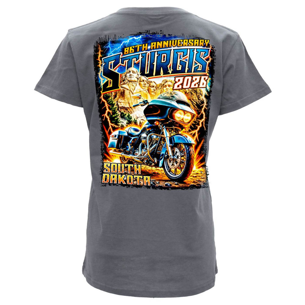 2026 Ladies Sturgis Motorcycle Rally Rushmore Navy Short Sleeve V-Neck T-Shirt - SPL1948