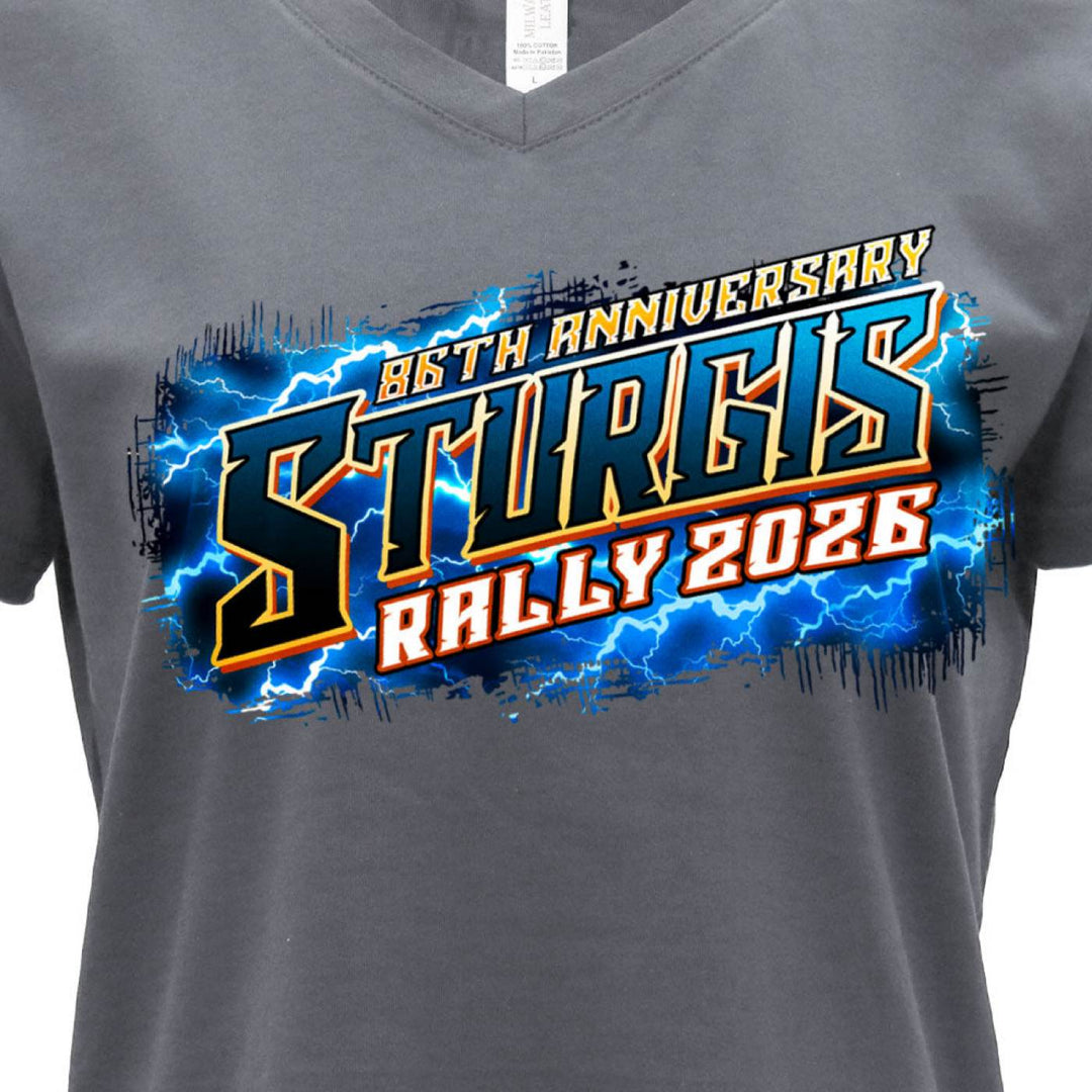 2026 Ladies Sturgis Motorcycle Rally Rushmore Navy Short Sleeve V-Neck T-Shirt - SPL1948