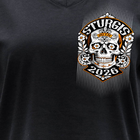 2026 Ladies Sturgis Motorcycle Rally Rushmore Black Short Sleeve V-Neck T-Shirt - SPL1949