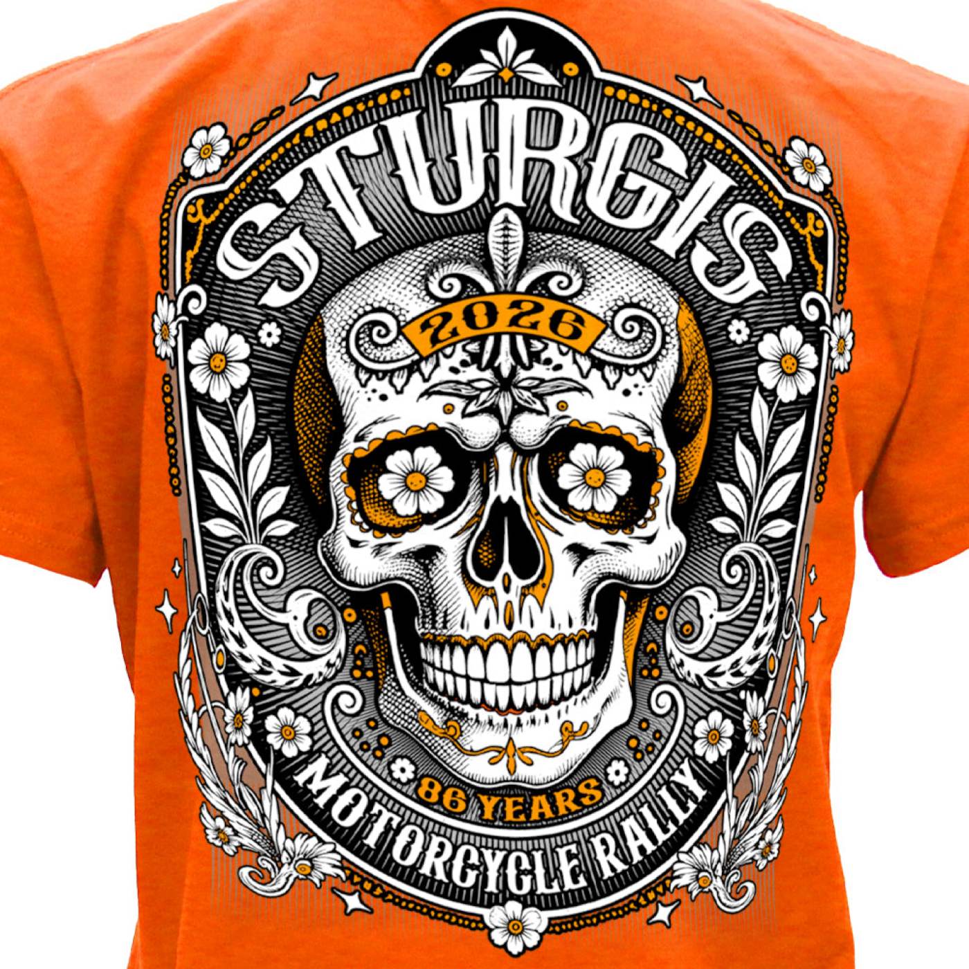2026 Ladies Sturgis Motorcycle Rally Sugar Skull Orange Short Sleeve V-Neck T-Shirt - SPL1950