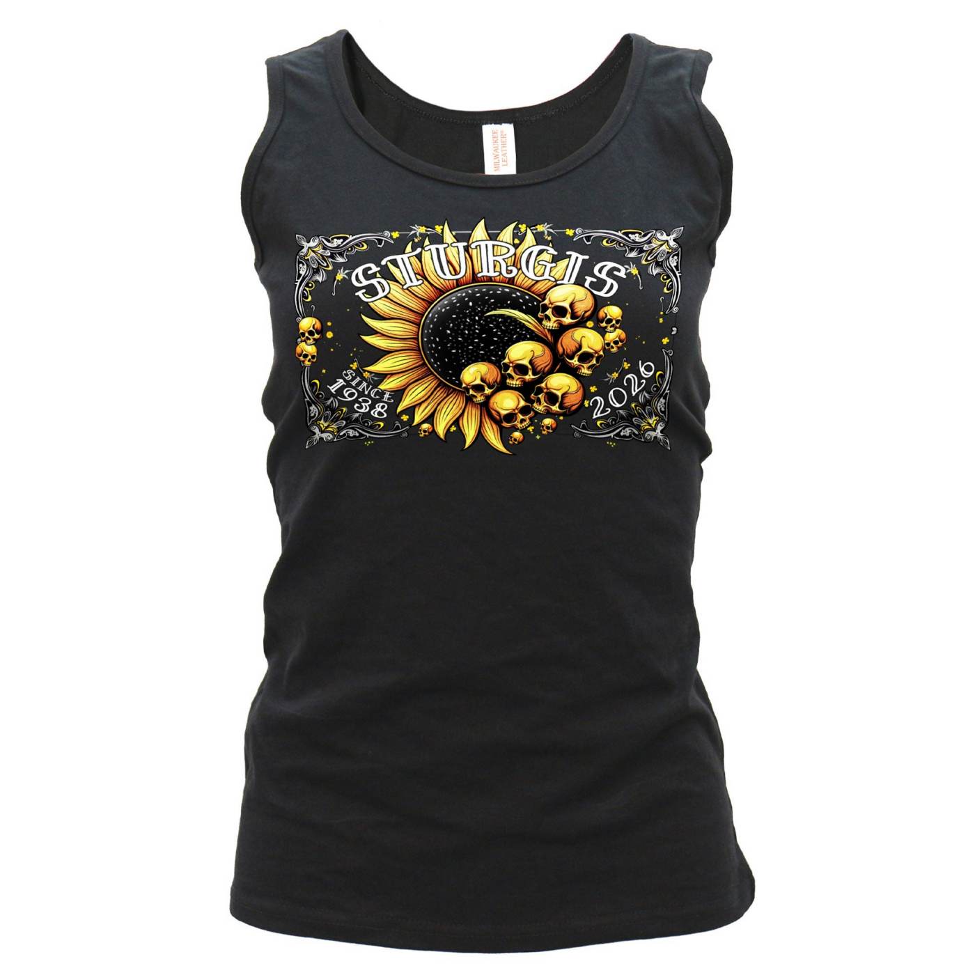 2026 Ladies Sturgis Motorcycle Rally Cosmic Sunflower Black Tank Top - SPL2900