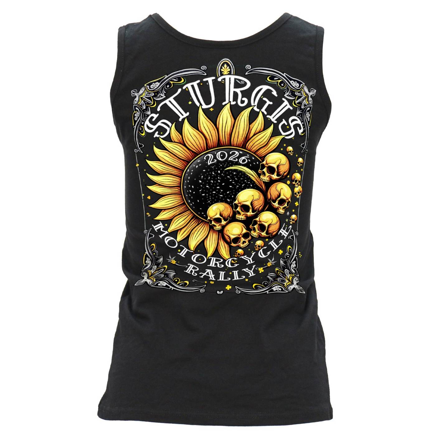 2026 Ladies Sturgis Motorcycle Rally Cosmic Sunflower Black Tank Top - SPL2900