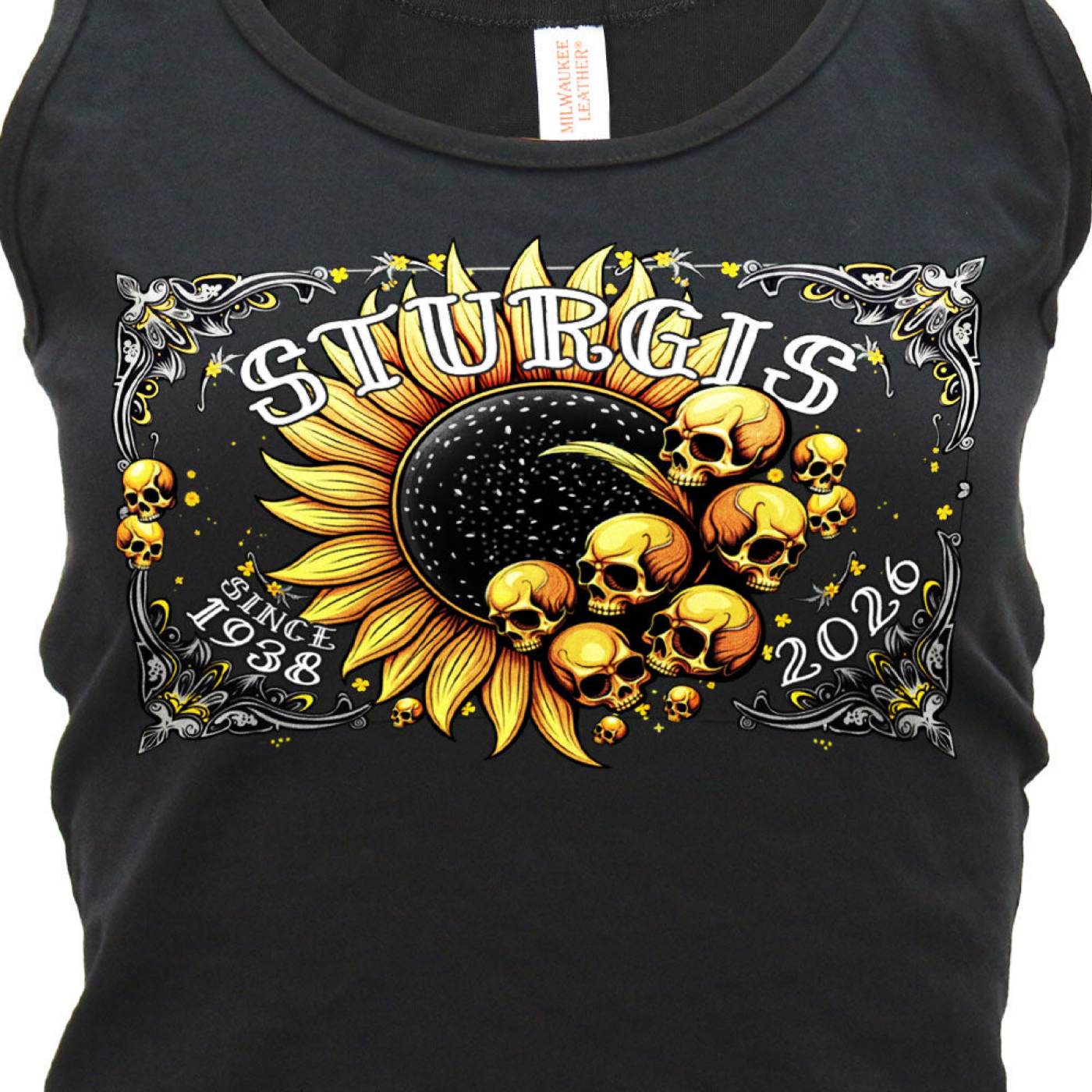 2026 Ladies Sturgis Motorcycle Rally Cosmic Sunflower Black Tank Top - SPL2900