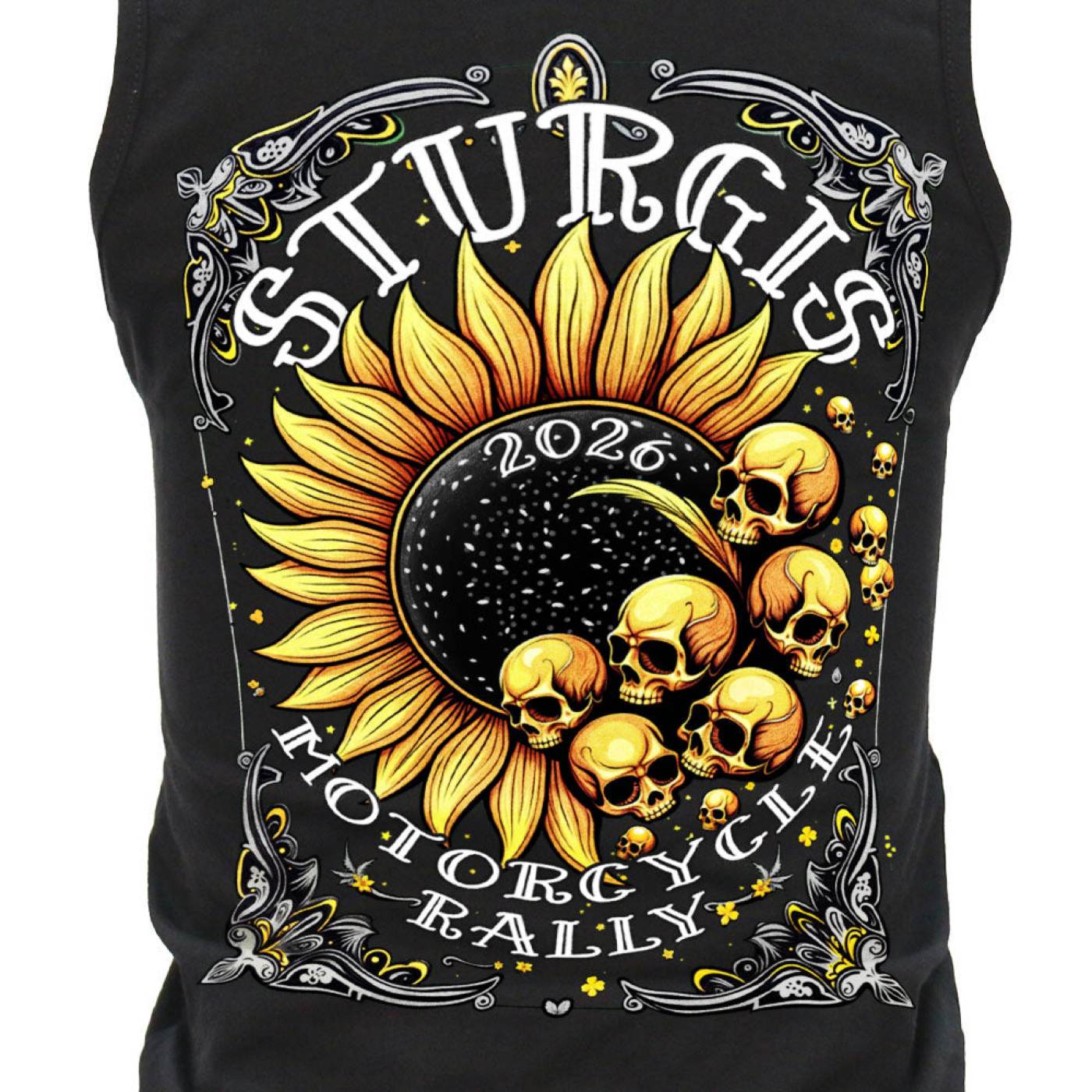 2026 Ladies Sturgis Motorcycle Rally Cosmic Sunflower Black Tank Top - SPL2900