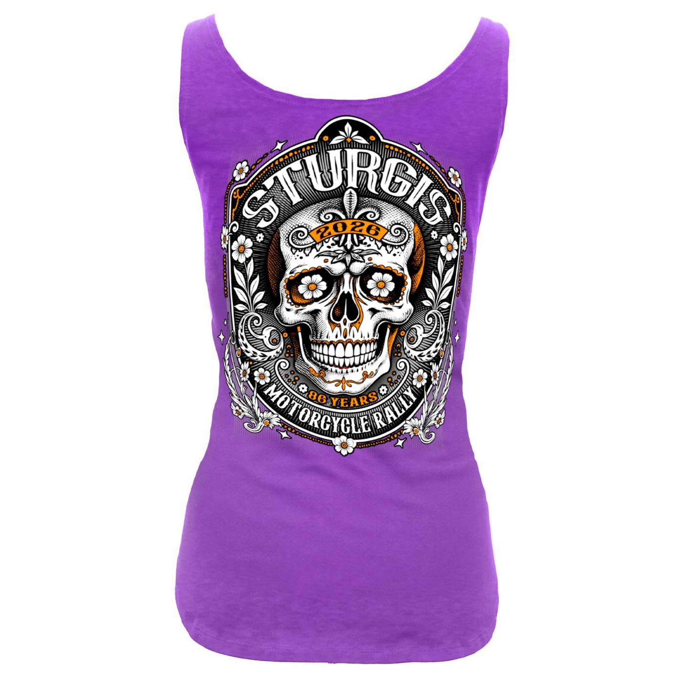 2026 Ladies Sturgis Motorcycle Rally Sugar Skull ORANGE Tank Top - SPL2905