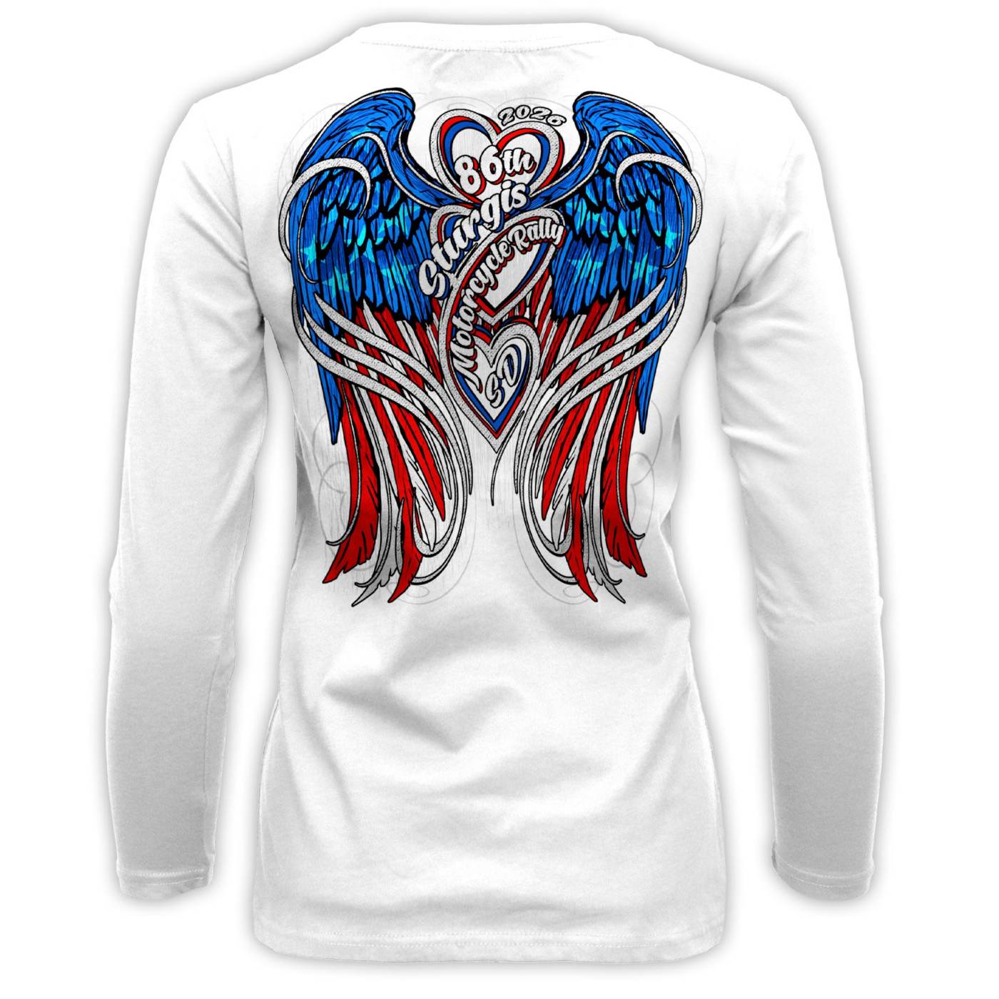2026 Ladies Sturgis Motorcycle Rally Flag Heart Angel White Long Sleeve Shirt - SPL3900
