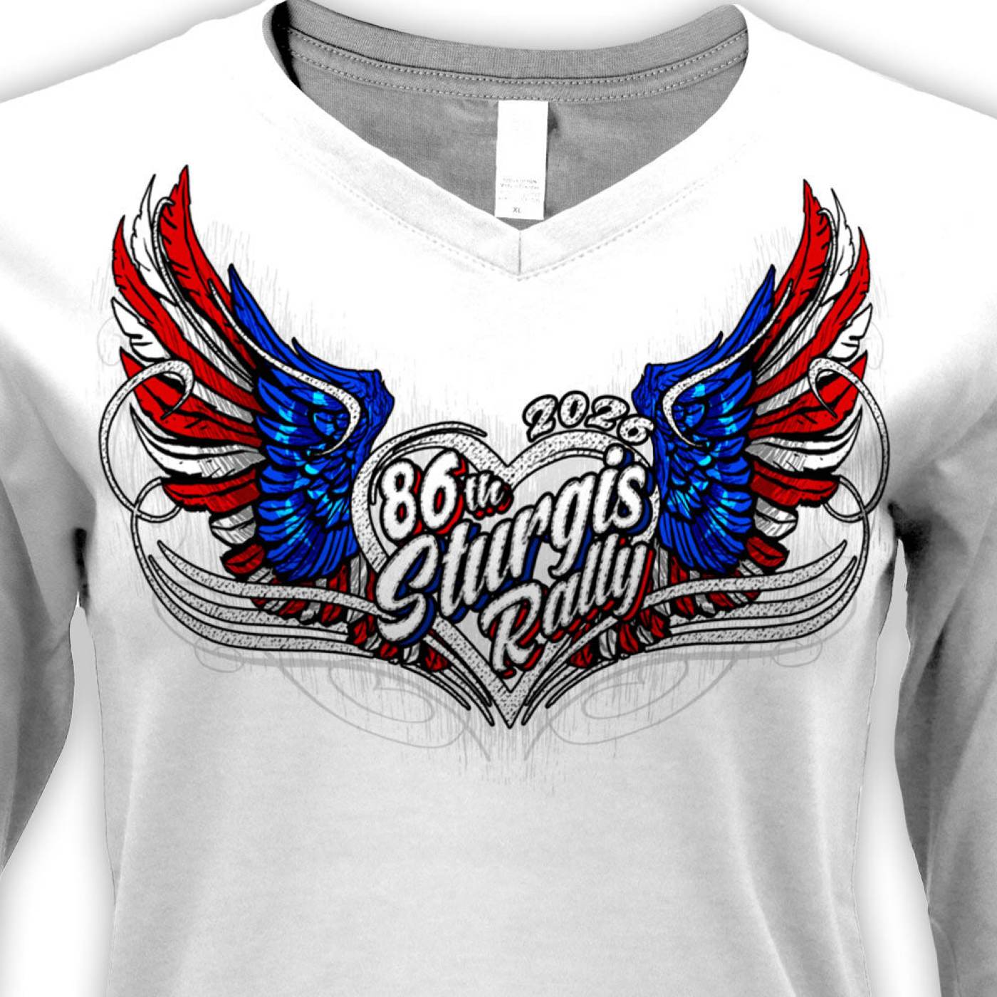 2026 Ladies Sturgis Motorcycle Rally Flag Heart Angel White Long Sleeve Shirt - SPL3900