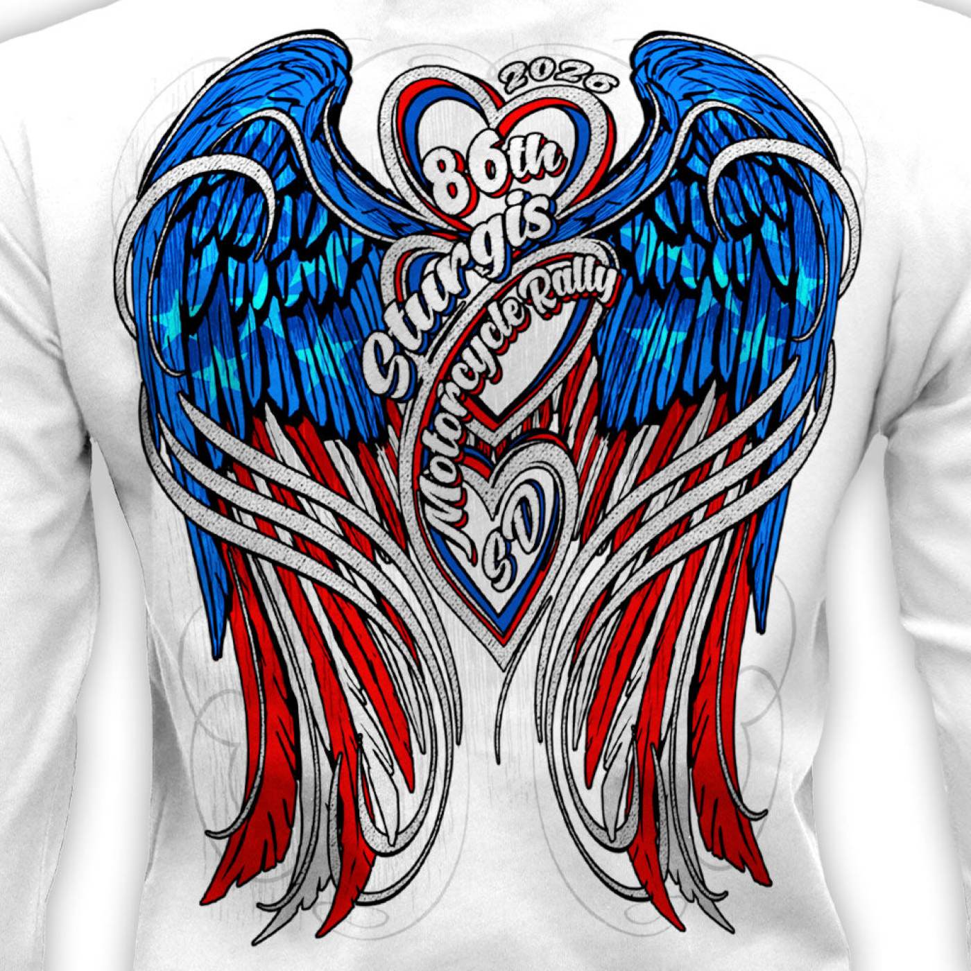 2026 Ladies Sturgis Motorcycle Rally Flag Heart Angel White Long Sleeve Shirt - SPL3900