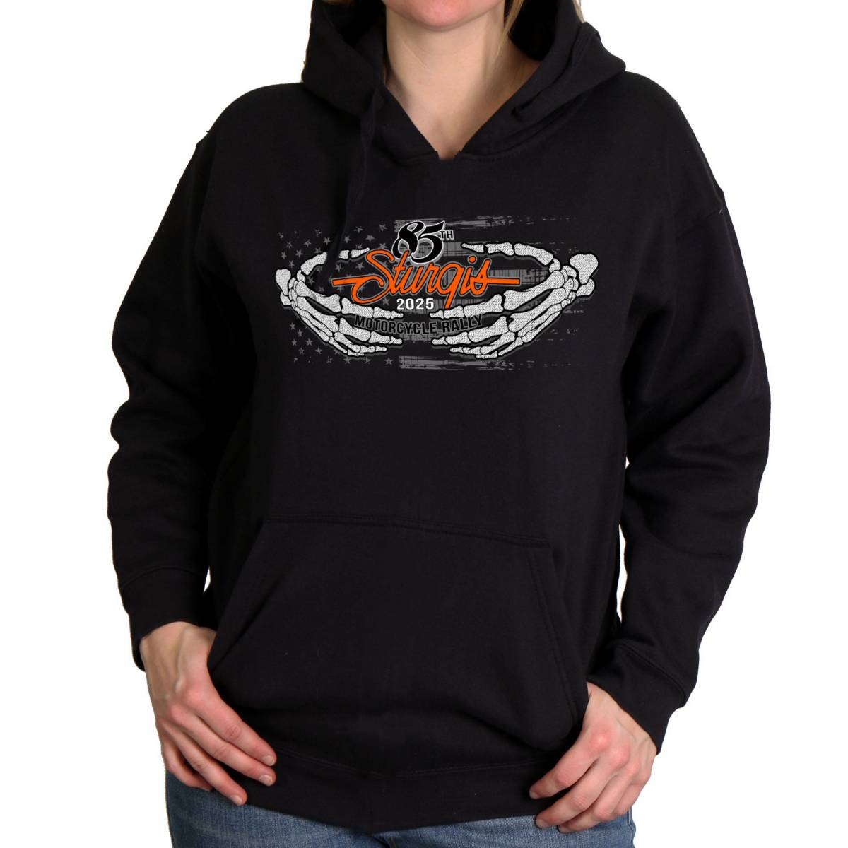 2025 Sturgis Motorcycle Rally Skeleton Hands Black Ladies Hooded Sweat SPL4877