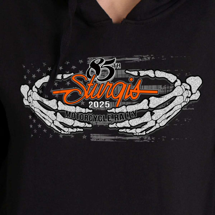 2025 Sturgis Motorcycle Rally Skeleton Hands Black Ladies Hooded Sweat SPL4877