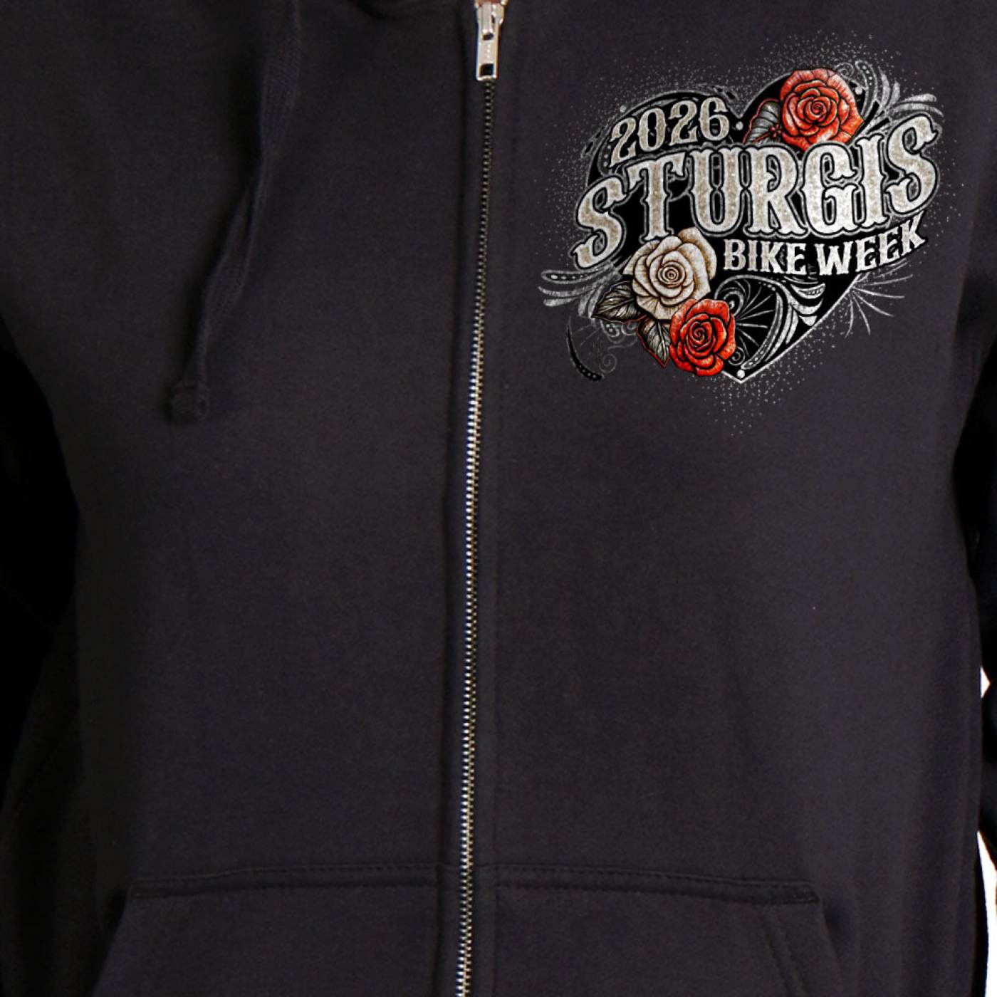 2026 Ladies Sturgis Motorcycle Rally Leather Wings Black Zip-Up Hoodie - SPL4893