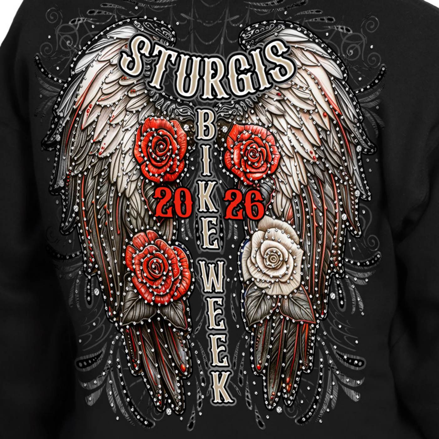 2026 Ladies Sturgis Motorcycle Rally Leather Wings Black Zip-Up Hoodie - SPL4893