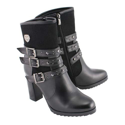 Milwaukee Leather MBL9433 Women's Black Triple Buckle Strap Fashion Riding Boots with Block Heel