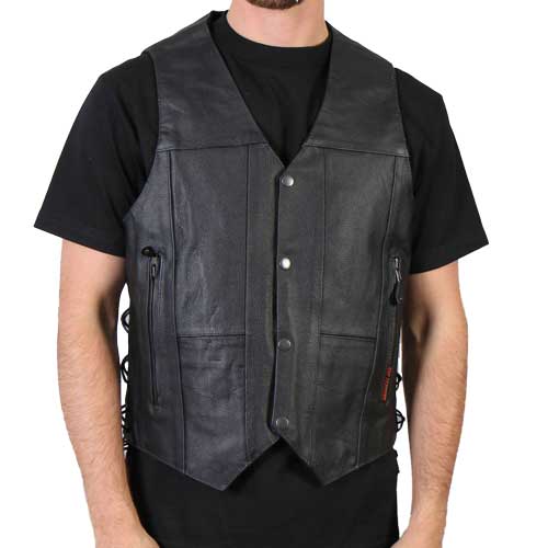 Hot Leathers VSM1034 Men's Black '10 Pocket' Cowhide Leather Vest