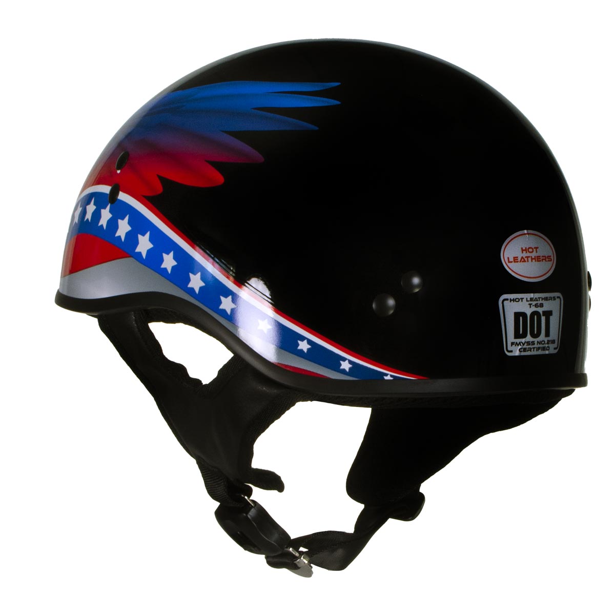 Hot Leathers HLT68 Eagle Wings Black Advanced DOT Approved Motorcycle Skull Cap Half Helmet for Men and Women