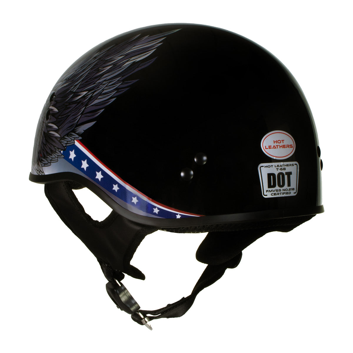 Hot Leathers HLT68 'Eagle' Black Advanced DOT Approved Motorcycle Skull Cap Half Helmet for Men and Women Biker