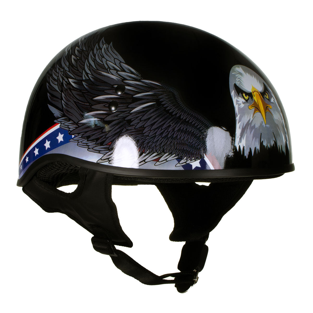 Hot Leathers HLT68 Eagle Black Advanced DOT Approved Motorcycle Skull Cap Half Helmet Biker Black / Large