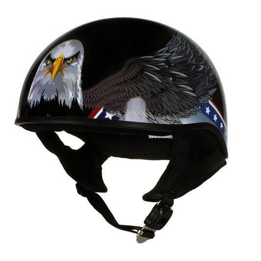 Hot Leathers HLT68 Eagle Black Advanced DOT Approved Motorcycle Skull Cap Half Helmet Biker