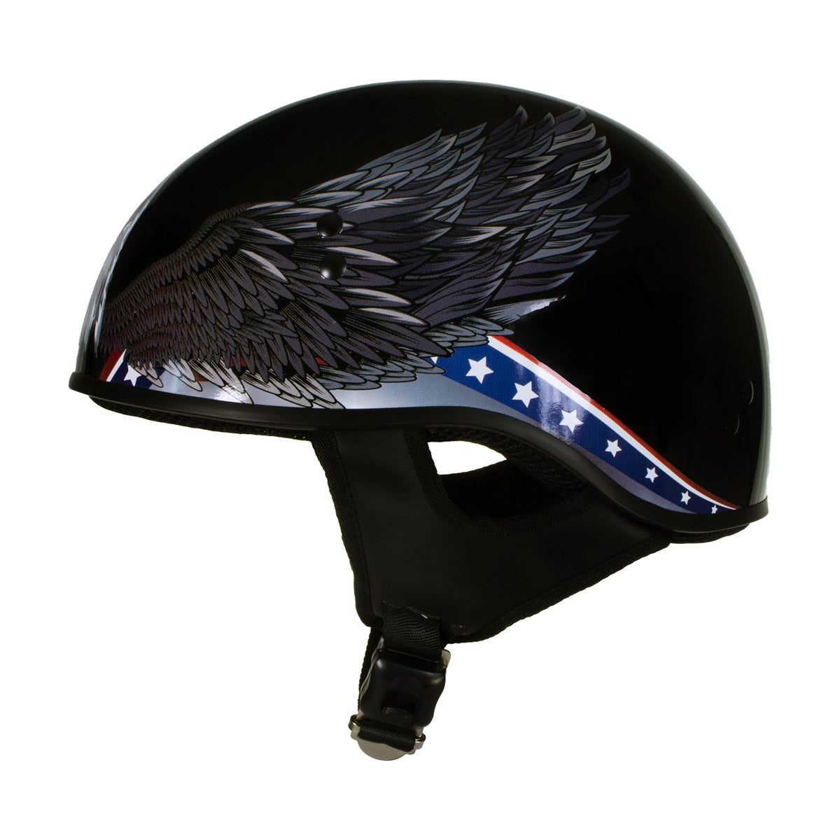 Hot Leathers T68 'Eagle' Black Advanced DOT Approved Motorcycle Skull Cap Half Helmet for Men and Women Biker