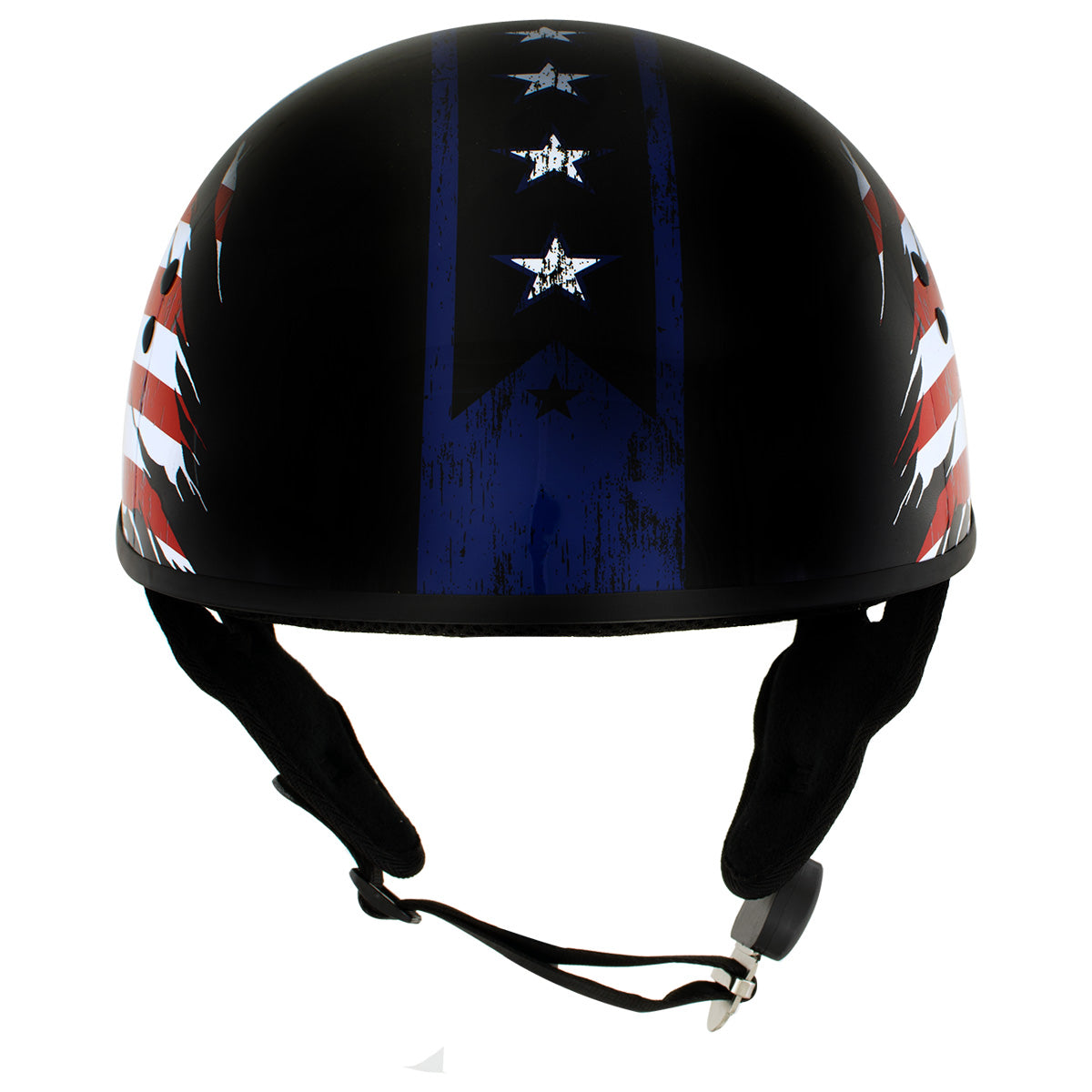 Hot Leathers American Flag Black Glossy Motorcycle Skull Cap Half Helmet for Men and Women DOT Approved HLT68