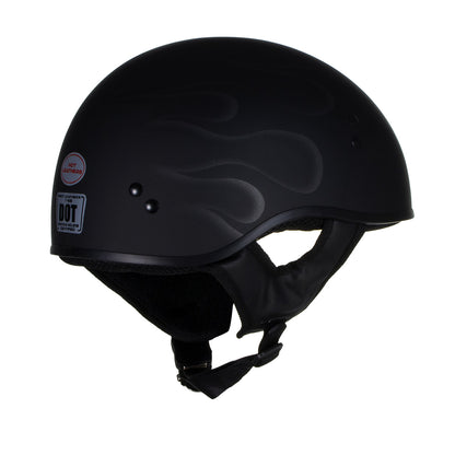 Hot Leathers HLT68 'Type-1' Flat Black Flames Motorcycle DOT Approved Skull Cap Half Helmet for Men and Women Biker