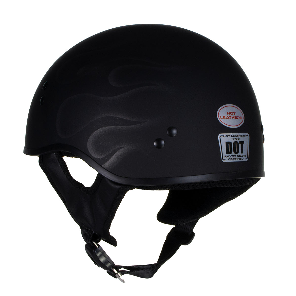 Hot Leathers HLT68 Type-1 Flat Black Flames Motorcycle DOT