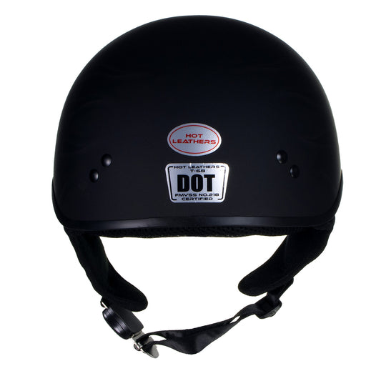 Hot Leathers HLT68 Type-1 Flat Black Flames Motorcycle DOT Approved Skull Cap Half Helmet