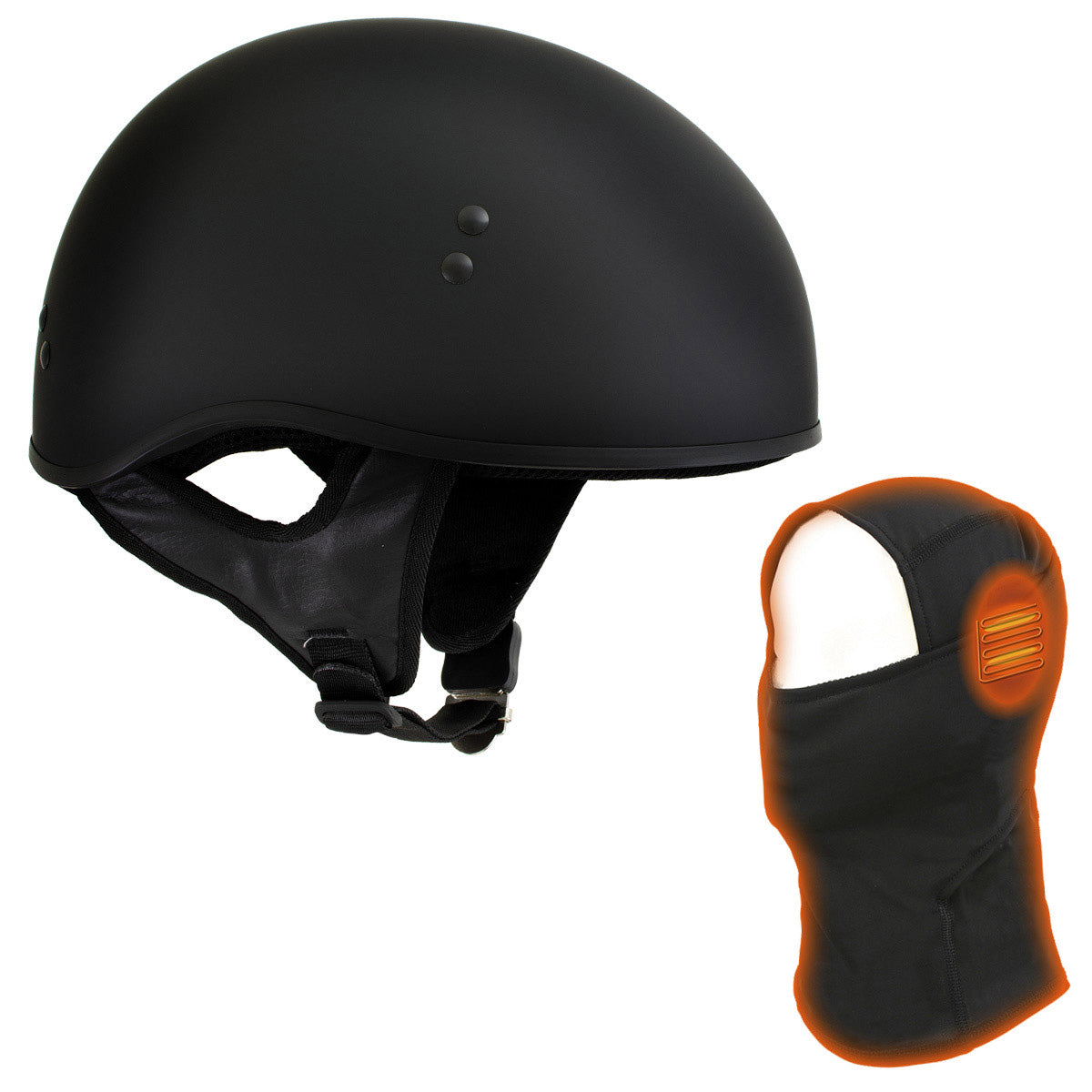 Hot Leathers HLT68-SP 'The O.G.' No Logo Flat Black DOT Unisex Half Helmet w/ MP7922FMSET Heated Balaclava Bundle