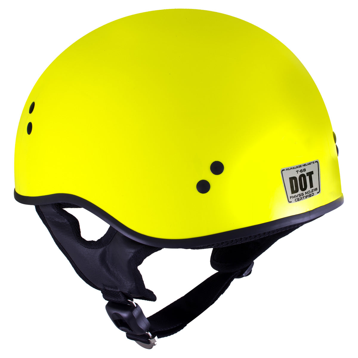 fluorescent yellow motorcycle helmet Milwaukee Helmets T68 The O.G. Hi-Vis Neon Yellow Motorcycle DOT Approved Skull Cap Half Helmet Biker