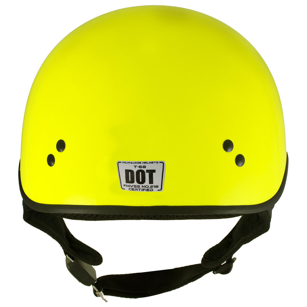Milwaukee Helmets T68 The O.G. Hi-Vis Neon Yellow Motorcycle DOT Approved Skull Cap Half Helmet Biker